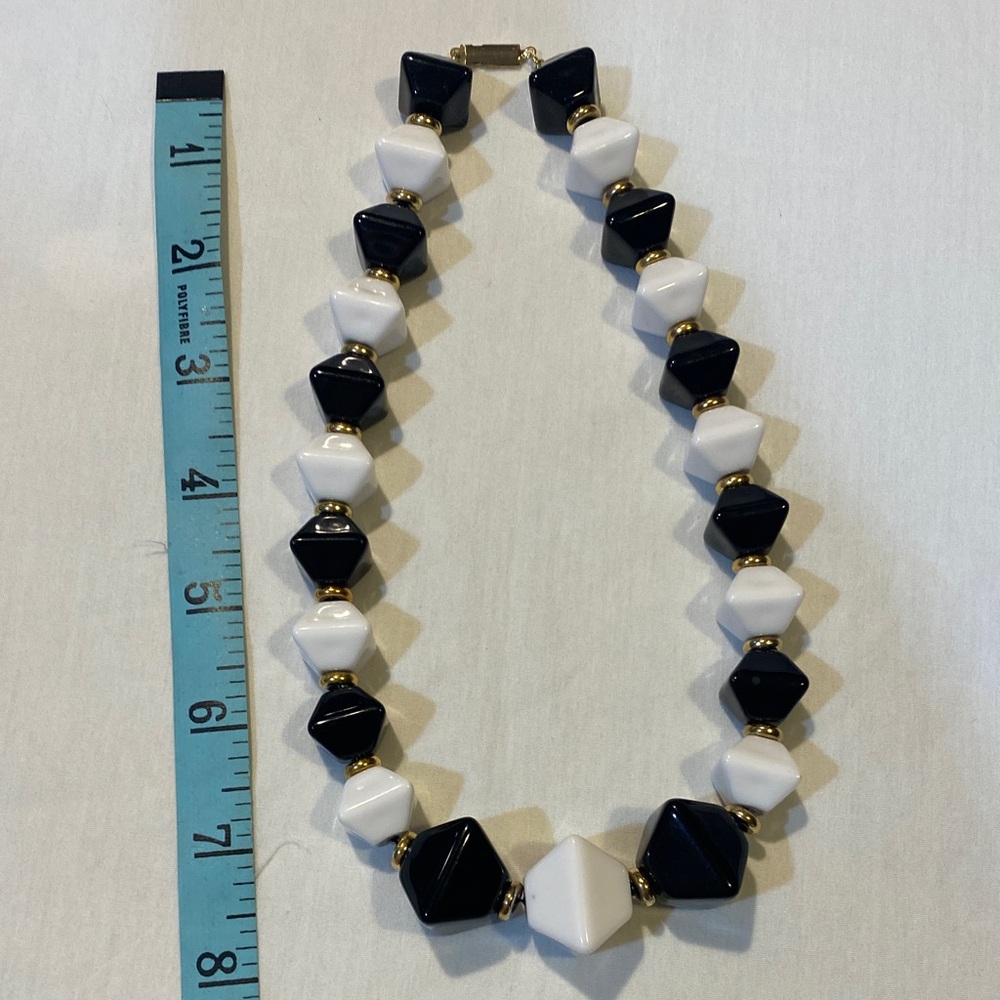 Vintage Black & White Geometric Necklace - Unbranded